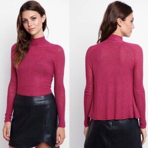 Intimately Free People Magenta Sheer Turtleneck Top Size XS Long Sleeve